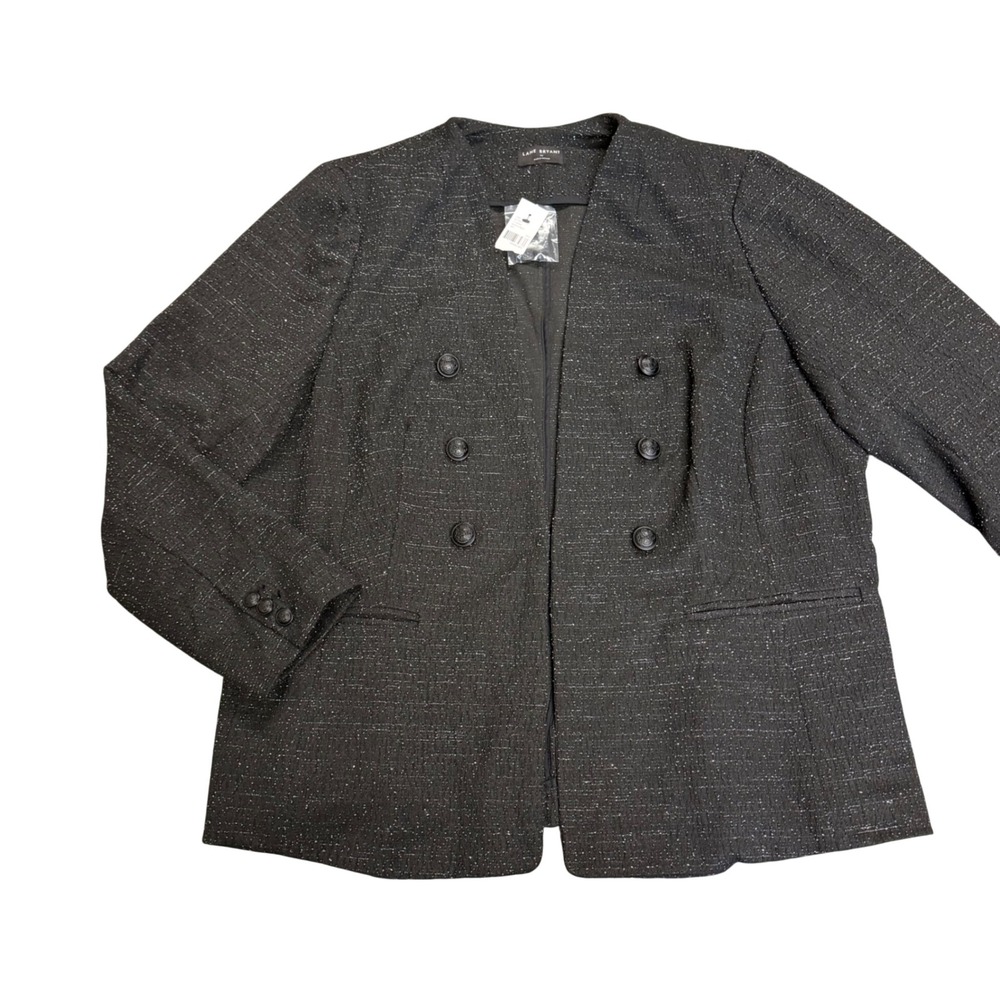 Lane Bryant Women 22 Black Metallic Tweed Open Front Double Breasted Blazer New